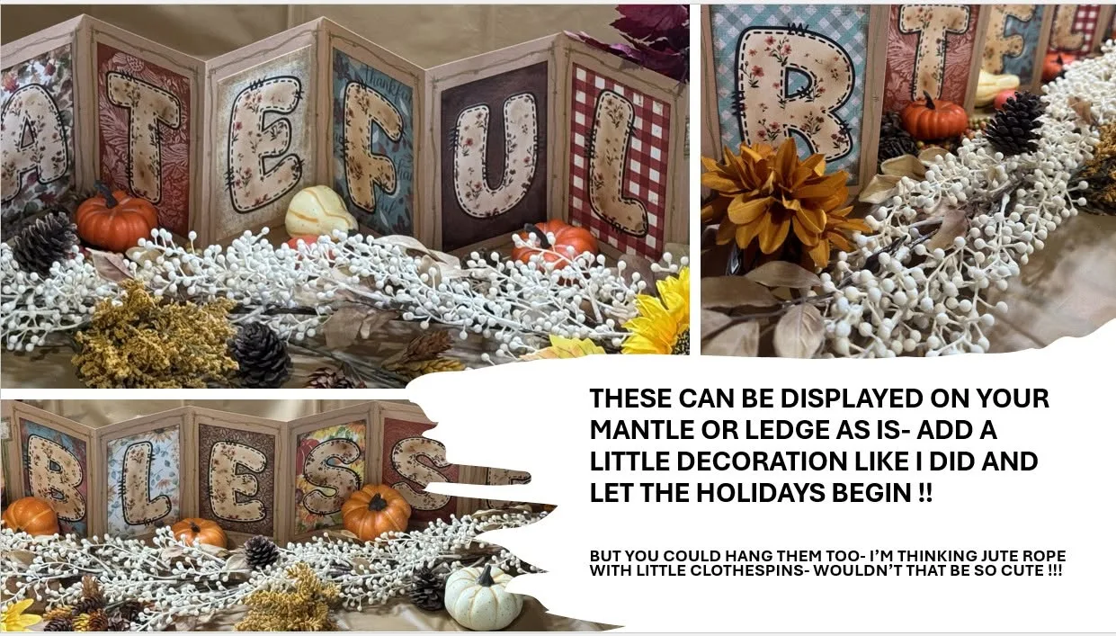 A collage showing ways to display a handmade seasonal accordion decoration.